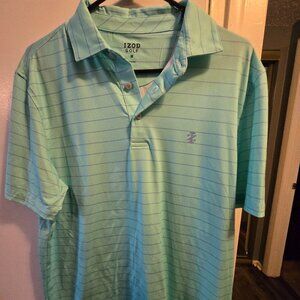 IZOD Golf men's green striped polyester polo shirt Men's Medium
